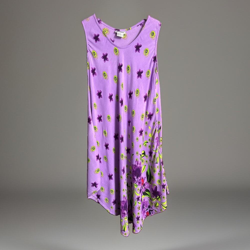 CW Classics M Purple Floral Rayon Swing Dress Sleeveless Boho Midi Festival
